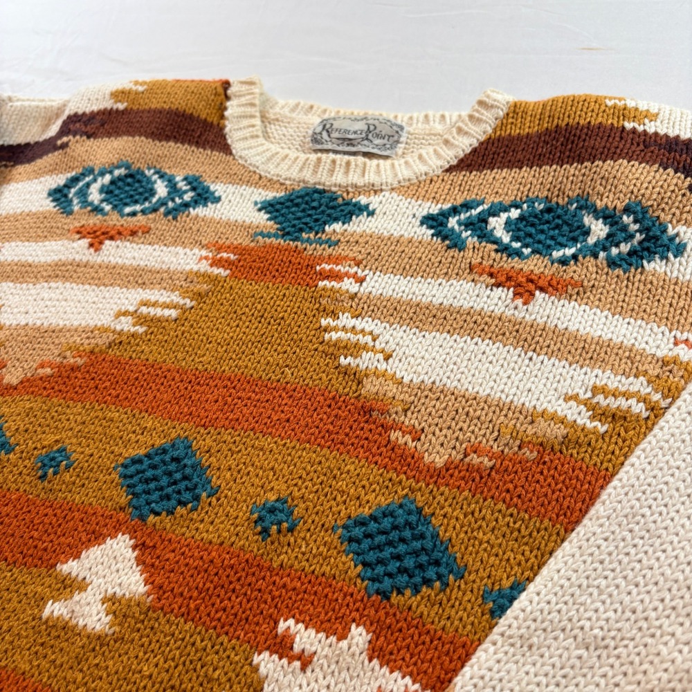 Reference Point Vintage Southwestern Geometric Ramie Cotton Knit Sweater Medium
